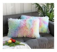 Uhomy Lot de 2 Housses de coussin moelleuses Accent 20"x12", Taie d'oreiller jetée en fausse fourrure colorée licorne douce, Housse de coussin carrée de luxe moderne pour décoration de maison de style