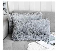 Uhomy Lot de 2 housses de coussin moelleux Accent 50x30 cm, Housse de coussin jetée en fausse fourrure douce Ombre Noire, Housse de coussin carrée de luxe moderne pour décoration de maison de style