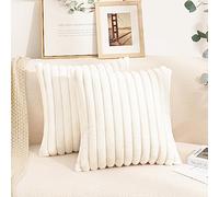 Uhomy Lot de 2 housses de coussins décoratifs en fausse fourrure pour la maison, de luxe, super douces, duveteuses, à rayures blanches, housses d'oreillers pelucheuses pour canapé, lit, chambre