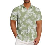 UHouse Chemise Hawaienne Homme Chemises Manches Courtes Boutonné Chemisette Grande Taille Fin Cut Vêtements D'Été Leger Col Mao Respirant Habit Et Ventes Flash du Jour Vert armée XL