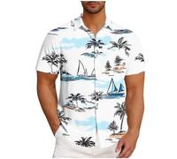 UHouse Chemise Hawaienne Homme Chemises Manches Courtes Respirant Chemisette Col Mao Leger Vêtements Fin Cut Button Down Shirt Court Ete Décontracté Habit Mes Commandes Passées Blanc 4XL