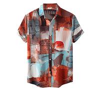 UHouse Chemise Hawaienne Homme Chemisette Manches Courtes Casual Vêtements Boutonné Col Mao Vetement Grande Taille Habit D'Été Respirant Leger Button Down Shirt Mon Compte Orange M