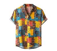 UHouse Chemise Hawaienne Homme Chemisette Manches Courtes Casual Vêtements Boutonné Col Mao Vetement Grande Taille Habit D'Été Respirant Leger Button Down Shirt Votre Compte Jaune XXL