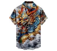 UHouse Chemise Hawaienne Homme Manches Courtes Chemises Fleur Fin Cut Chemisette Court Grande Taille Vêtements Décontracté Button Down Shirt Ete Boutonné Casual Habit Mes Commandes Bleu 5XL