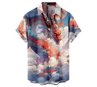 UHouse Chemise Hawaienne Homme Manches Courtes Chemises Fleur Fin Cut Chemisette Court Grande Taille Vêtements Décontracté Button Down Shirt Ete Boutonné Casual Habit Rose XL