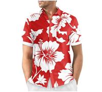 UHouse Chemise Hawaienne Homme Manches Courtes Funky Chemisette A Fleur Hawaiian Shirt Grande Taille Ete Vetement de Plage Tee Shirt Respirant Coton D'Été Mes Commandes en Cours De Livraison Rouge L