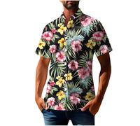 UHouse Chemise Hawaienne Homme Vetement Manches Courtes Court Chemises Décontracté Grande Taille Chemisette Ete Habit Respirant D'Été Leger Button Down Shirt Votre Compte Vert XXL