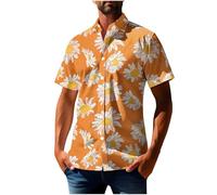 UHouse Chemise Hawaienne Homme Vetement Manches Courtes Court Chemises Décontracté Grande Taille Chemisette Ete Habit Respirant D'Été Leger Mes Commandes en Cours De Livraison Orange XXL