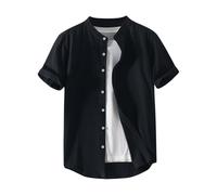 UHouse Chemise Homme en Cotton Lin Manches Courtes Chemisette Respirant Vêtements Col Mao Casual Vetement Fin Cut Habit Court Ete Décontracté Button Down Shirt Votre Compte Noir L