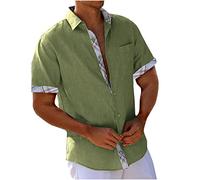 UHouse Chemise Homme en Cotton Lin Vetement Manches Courtes D'Été Chemises Leger Décontracté Chemisette Respirant Habit Col Mao Court Fin Cut Button Down Mes Commandes en Cours De Livraison Vert M