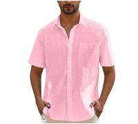 UHouse Chemise Homme Manches Courtes Chemises Court Chemisette Décontracté D'Été Vêtements Ete Button Down Shirt Casual Grande Taille Boutonné Habit Mon Compte Rose XXL