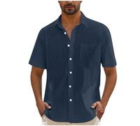 UHouse Chemise Homme Manches Courtes Chemises Court Chemisette Décontracté D'Été Vêtements Ete Button Down Shirt Casual Grande Taille Boutonné Habit Mon Compte Bleu foncé L