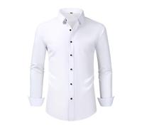 UHouse Chemise Homme Manches Longues Costume Chemisette Travail Chemises pour Hommes Habillée Vêtements Business Casaul Vetement Leger Décontracté Haut Blanc S