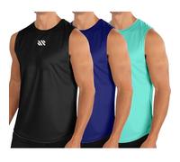 UHouse Debardeur Homme Lot de 3 Débardeur Sport Maillot de Corps Col Rond Ete Tee Shirt sans Manche Fitness T-Shirt Musculation Running Tshirt Coton Gym Mes Commandes Passées Bleu Ciel L