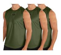 UHouse Debardeur Homme Lot de 3 Débardeur Sport Maillot de Corps Col Rond Ete Tee Shirt sans Manche Fitness T-Shirt Musculation Running Tshirt Coton Gym Commandes en Cours Vert armée M