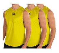 UHouse Debardeur Homme Lot de 3 Débardeur Sport Maillot de Corps Col Rond Ete Tee Shirt sans Manche Fitness T-Shirt Musculation Running Tshirt Coton Gym Respirant Amazon Mon Compte Jaune XXL