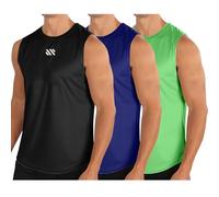 UHouse Debardeur Homme Lot de 3 Débardeur Sport Maillot de Corps Col Rond Ete Tee Shirt sans Manche Fitness T-Shirt Musculation Running Tshirt Coton Gym Vente Flash du Jour Et Soldes Vert L