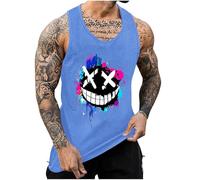 UHouse Debardeur Homme Sport Tee Shirt sans Manche Imprimé Débardeur Coton Ete Humour Gym Tshirt Musculation Tank Top Grande Taille Décontracté Habit Fin Cut Streetwear Produits Amazone Bleu L