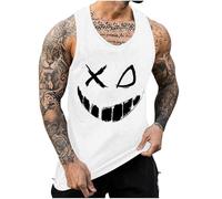 UHouse Debardeur Homme Sport Tee Shirt sans Manche Imprimé Débardeur Coton Ete Humour Gym Tshirt Musculation Tank Top Grande Taille Décontracté Habit Fin Cut Streetwear Produits Amazone Blanc XL