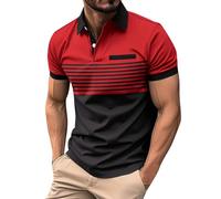 UHouse Homme Polo Golf Polos à Manches Courtes Sport T-Shirts Casaul Teeshirt Court Tshirt D'Été Habit Fitness Vetement a Rayures pour Produits Amazone Rouge XXL