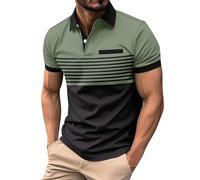 UHouse Homme Polo Golf Polos à Manches Courtes Sport T-Shirts Casaul Teeshirt Court Tshirt D'Été Habit Fitness Vetement a Rayures pour Mes Commandes Passées Vert armée M