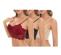 UHouse Lot de 3 Soutien Gorge Dentelle Brassiere Push Up Femme Sexy Brassière sans Armature Bustier Minimiseur Bralette Comfit Bra Crop Top Lingerie Mon Compte Rouge Noir Beige M