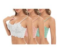 UHouse Lot de 3 Soutien Gorge Dentelle Brassiere Push Up Femme Sexy Brassière sans Armature Bustier Minimiseur Bralette Classiques Bra Crop Top Lingerie Rose Blanc Vert L