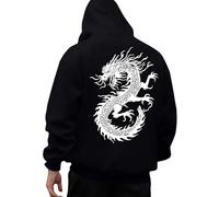 UHouse Sweat a Capuche Homme Imprimé au Dos Chic Sweats Hip Hop Hoodie Décontracté Streetwear Y2k Oversize Sweatshirt Manga Pull Sport Habit Ample Pulls Casaul Haut Anime Vetement Noir L