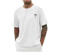 UHouse Tee Shirt Homme Ete T-Shirts à Manches Courtes Oversize Tshirt Long Coton Los Angeles Teeshirt Grande Taille Y2k Habit Imprimé Mode Vetement Court D'Été Blanc 4XL