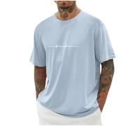 UHouse Tee Shirt Homme Ete T-Shirts à Manches Courtes Oversized Tshirt Long Coton Col Rond Los Angeles Teeshirt Grande Taille Habit Vetement D'Été Vêtements Produits Amazone Bleu Ciel XXL