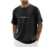 UHouse Tee Shirt Homme Ete T-Shirts à Manches Courtes Oversized Tshirt Long Coton Col Rond Los Angeles Teeshirt Grande Taille Habit Vetement D'Été Vêtements Noir S