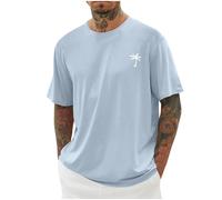 UHouse Tee Shirt Homme Ete T-Shirts à Manches Courtes Oversized Tshirt Long Coton Col Rond Los Angeles Teeshirt Grande Taille Habit Vetement D'Été Vêtements Produits Amazone Bleu Ciel XXL