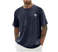 UHouse Tee Shirt Homme Ete T-Shirts à Manches Courtes Oversized Tshirt Long Coton Col Rond Los Angeles Teeshirt Grande Taille Habit Vetement D'Été Vêtements Bleu foncé XXL