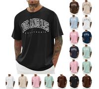 UHouse Tee Shirt Homme Ete T-Shirts à Manches Courtes Oversized Tshirt Long Coton Col Rond Los Angeles Teeshirt Grande Taille Habit Vetement D'Été Vêtements Noir M