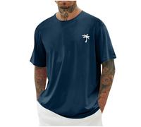 UHouse Tee Shirt Homme Ete T-Shirts à Manches Courtes Oversized Tshirt Long Coton Col Rond Los Angeles Teeshirt Grande Taille Habit Vetement D'Été Vêtements Marine 5XL