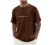UHouse Tee Shirt Homme Ete T-Shirts à Manches Courtes Oversized Tshirt Long Coton Col Rond Los Angeles Teeshirt Grande Taille Habit Vetement D'Été Vêtements Marron L