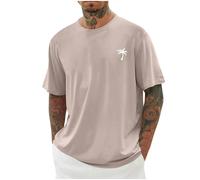 UHouse Tee Shirt Homme Ete T-Shirts à Manches Courtes Oversized Tshirt Long Coton Col Rond Los Angeles Teeshirt Grande Taille Habit Vetement D'Été Or Rose XL