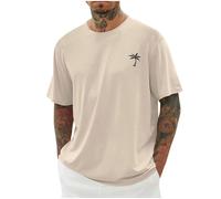 UHouse Tee Shirt Homme Ete T-Shirts à Manches Courtes Oversized Tshirt Long Coton Col Rond Los Angeles Teeshirt Grande Taille Habit Vetement D'Été Vêtements Kaki M