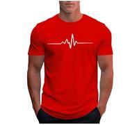 UHouse Tee Shirt Homme Sport Tshirt à Manches Courtes T-Shirts Ete Imprimé Teeshirt Col Rond Haut D'Été Streetwear Grande Taille Fin Cut Top Coton Délavé Habit Mon Compte Rouge M