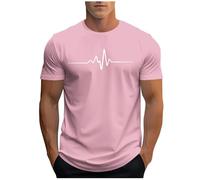 UHouse Tee Shirt Homme Sport Tshirt à Manches Courtes T-Shirts Ete Imprimé Teeshirt Col Rond Haut D'Été Streetwear Grande Taille Fin Cut Top Coton Délavé Habit Mon Compte Rose XL