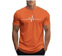 UHouse Tee Shirt Homme Sport Tshirt à Manches Courtes T-Shirts Ete Imprimé Teeshirt Col Rond Haut D'Été Streetwear Grande Taille Fin Cut Top Coton Délavé Habit Mon Compte Orange L