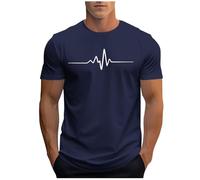 UHouse Tee Shirt Homme Sport Tshirt à Manches Courtes T-Shirts Ete Imprimé Teeshirt Col Rond Haut D'Été Streetwear Grande Taille Fin Cut Top Coton Délavé Habit Mon Compte Bleu foncé 3XL