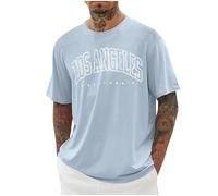 UHouse Tee Shirt Homme T-Shirts à Manches Courtes Oversize Tshirt Long Coton Tee-Shirt Los Angeles Ete Teeshirt Grande Taille Y2k Habit Vetement D'Été Mes Commandes en Cours De Livraison Bleu ciel 5XL