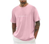 UHouse Tee Shirt Homme T-Shirts à Manches Courtes Oversized Tshirt Long Coton Tee-Shirt Col Rond Los Angeles Ete Teeshirt Grande Taille Habit Vetement Court Vêtements D'Été Produits Amazone Rose XXL