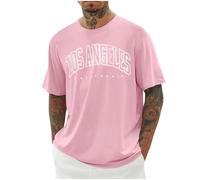 UHouse Tee Shirt Homme T-Shirts à Manches Courtes Oversized Tshirt Long Coton Tee-Shirt Col Rond Los Angeles Ete Teeshirt Grande Taille Y2k Habit Lâche Vêtements D'Été Leger Warehouse Rose S