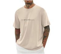 UHouse Tee Shirt Homme T-Shirts à Manches Courtes Oversized Tshirt Long Coton Tee-Shirt Col Rond Los Angeles Ete Teeshirt Grande Taille Habit Vetement Court Vêtements D'Été Produits Amazone Kaki XXL