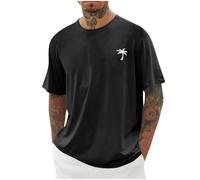 UHouse Tee Shirt Homme T-Shirts à Manches Courtes Oversized Tshirt Long Coton Tee-Shirt Col Rond Los Angeles Ete Teeshirt Grande Taille Habit Vetement Court Vêtements D'Été Produits Amazone Noir XXL