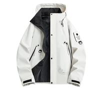 UHouse Veste Imperméable Homme Capuche Vetement de Pluie Coupe Vent Décontracté Manteau Pour Hommes Jacket Zippee Vestes Travail Softshell de Peche Automne Hiver Tenue Cycliste Blanc L