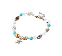 Uhrenarmband Für Herren natürliches und Muschel-Fußkettchen, modisches handgewebtes blaues Perlen- und Reisperlen-Armband, Armband und Fußkettchen, verstellbar Uhr Gt 2 Lederband, Einheitsgröße, Métal
