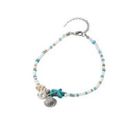 Uhrenarmband Für Herren natürliches und Muschel-Fußkettchen, modisches handgewebtes blaues Perlen- und Reisperlen-Armband, Armband und Fußkettchen, verstellbar Uhr Gt 2 Lederband, Einheitsgröße, Métal